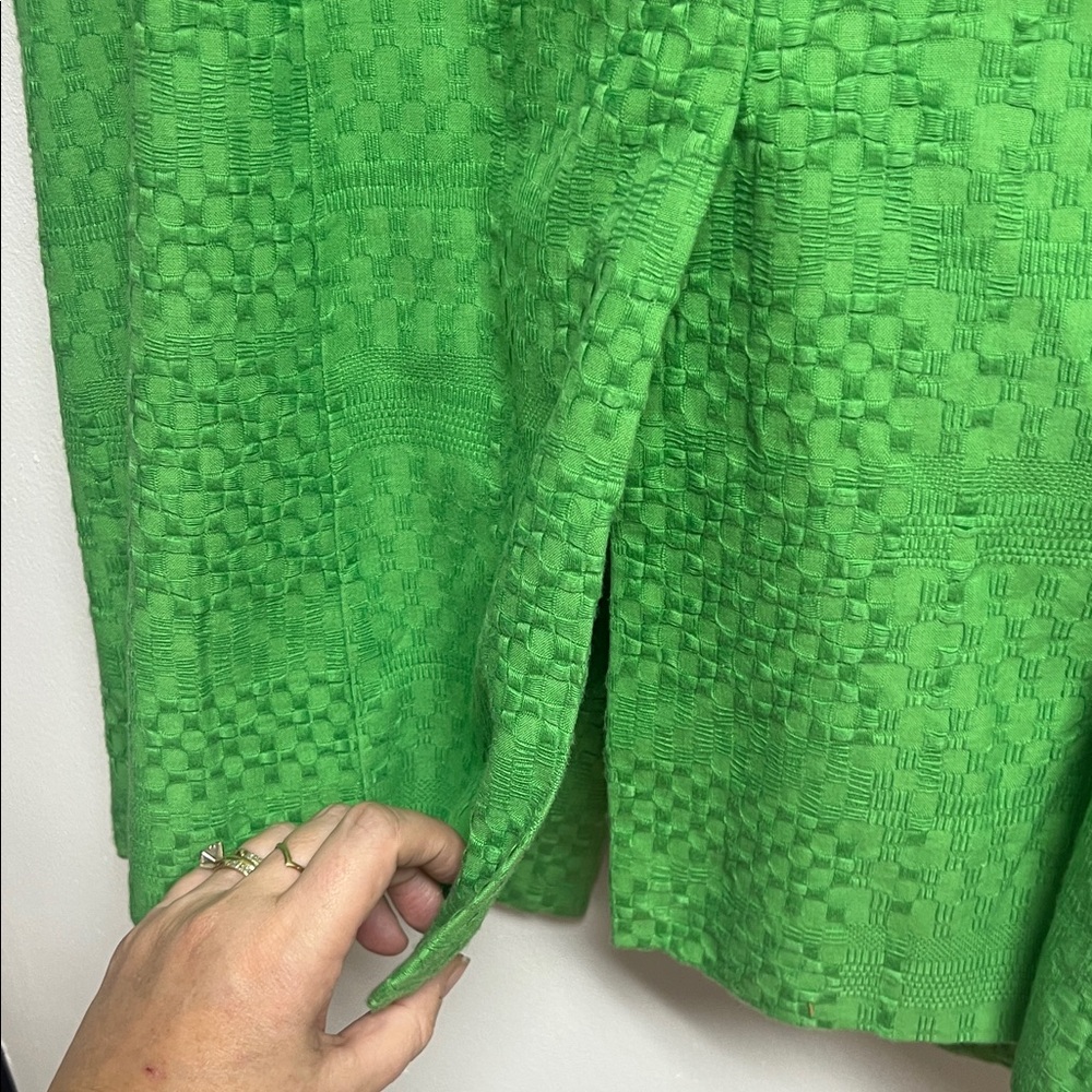 Milly Vibrant Green Woven Cotton Retro 3/4 Sleeve Coat Gold Buttons Size 2 - Picture 7 of 10